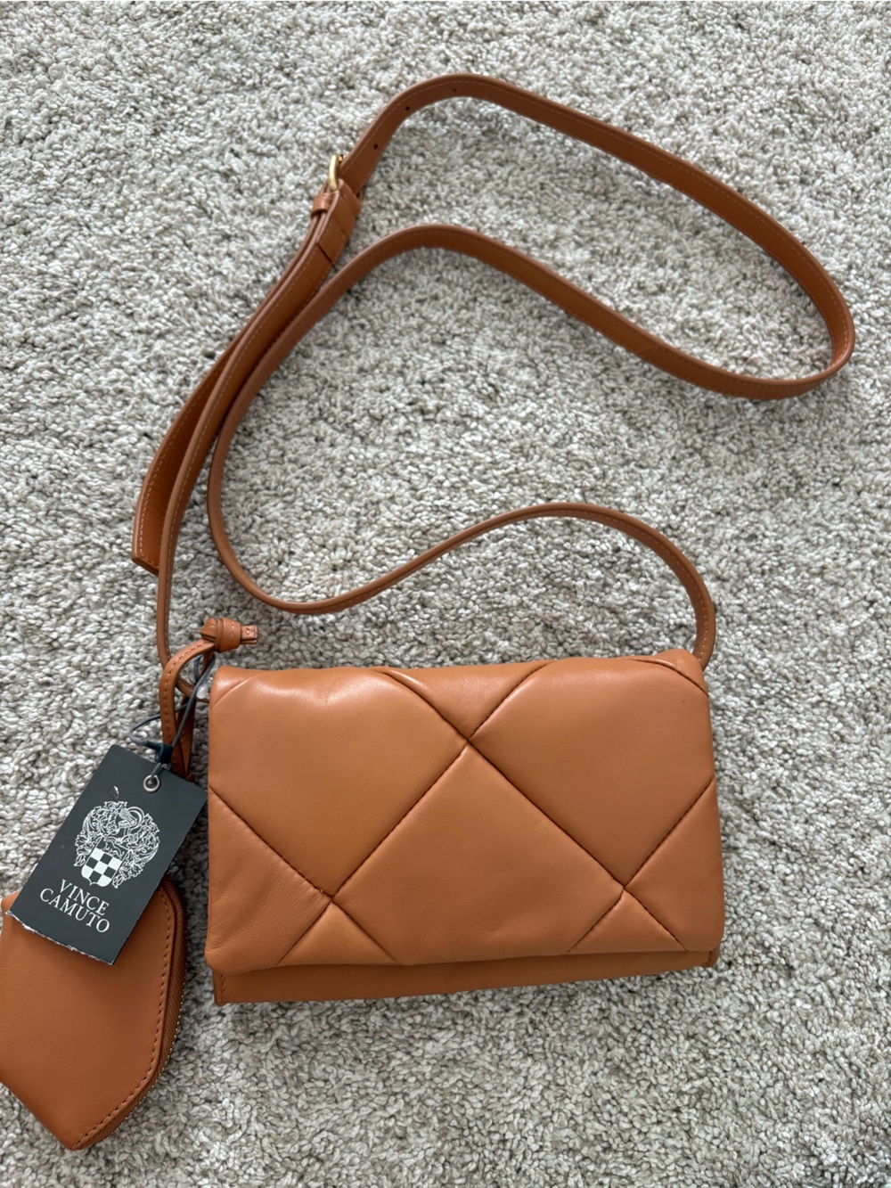 Vince Camuto Tan Quilted Leather Crossbody with Pouch